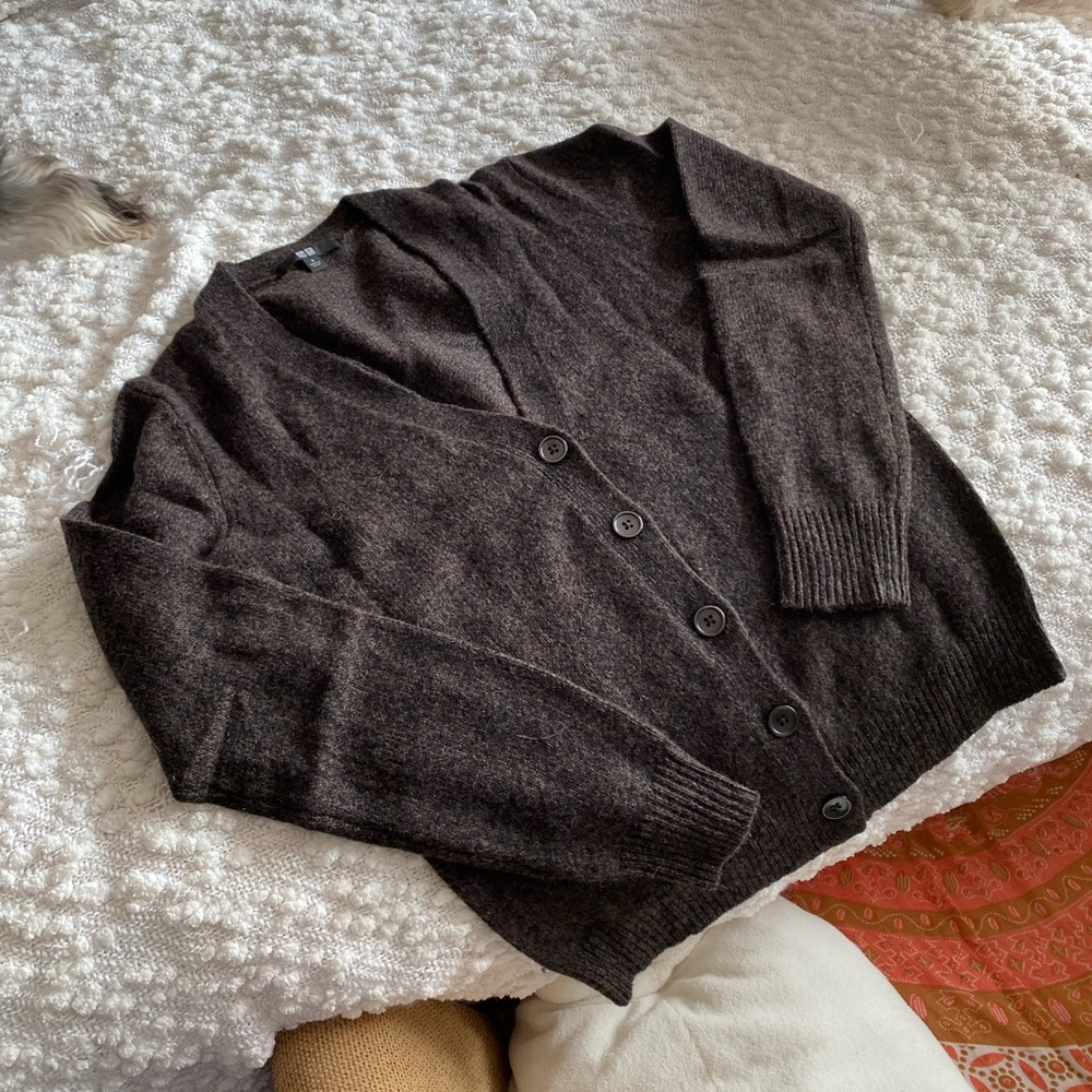 Uniqlo Brown V-Neck Button-Up Cardigan